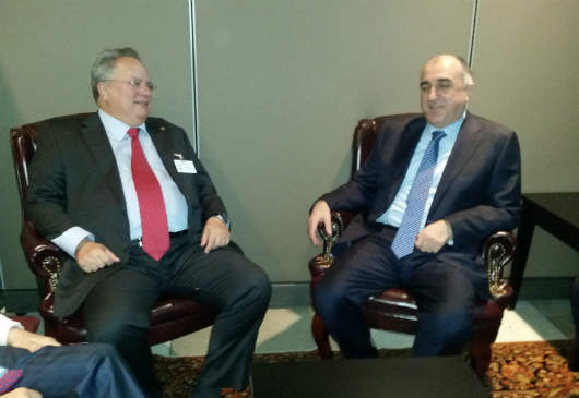 Πραγματοποιηθείσα συνάντηση Υπουργού Εξωτερικών Ν. Κοτζιά με τον Υπουργό Εξωτερικών του Αζερμπαϊτζάν Elmar Mammadyarov