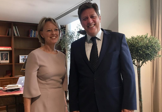 Alternate Minister of Foreign Affairs Miltiadis Varvitsiotis meets with the Swedish Ambassador, Charlotte Sammelin (Athens, 13 September 2019)