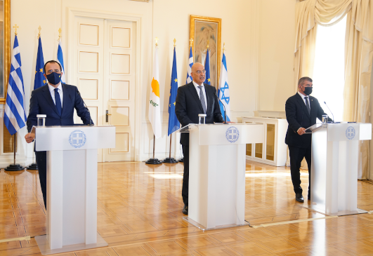 Δήλωση Υπουργού Εξωτερικών, Ν. Δένδια μετά την ολοκλήρωση της τριμερούς συνάντησής του με τους ομόλογούς του από την Κύπρο και το Ισραήλ, Ν. Χριστοδουλίδη και G. Ashkenazi (Αθήνα, 27.10.2020)