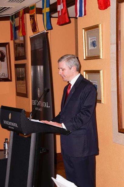 The Consul General of Greece in Adelaide Mr Andreas-Konstantinos Gouras delivered a speech at the Consular Corps of South Australia End of the Year Celebration Reception<br />