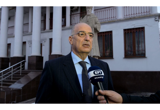 Δήλωση του Υπουργού Εξωτερικών, Νίκου Δένδια, σε Έλληνες δημοσιογράφους, μετά το πέρας των επαφών του σε Μαριούπολη και Σαρτανά, στην Ουκρανία (Μαριούπολη, 31.01.2022)