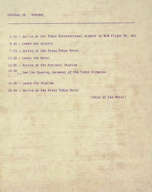 26 October 1964 - Program of a delegation of the Hellenic Parliament visiting Japan (9-26/10/1964). The delegation consisted of the Speaker of the Parliament George Athanasiadis-Novas and the Members of Parliament Georgios Stephanopoulos, Dimitrios Antoniadis, Georgios Vogiatzis and Georgios Andrianopoulos.