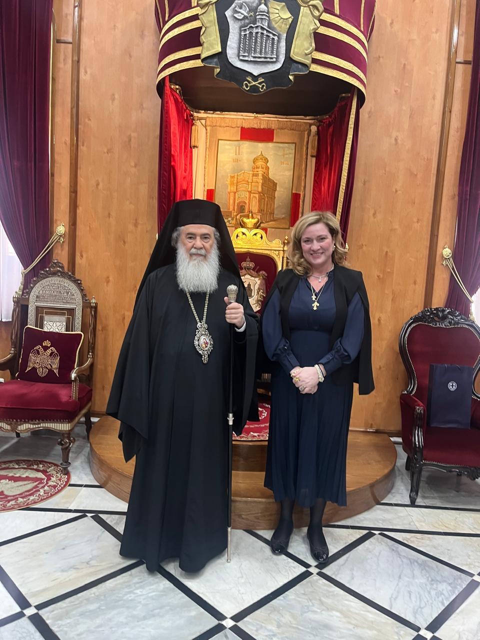 Επίσκεψη της Γενικής Γραμματέως Απόδημου Ελληνισμού και Δημόσιας Διπλωματίας του Υπουργείου Εξωτερικών, Μάιρας Μυρογιάννη, στα Ιεροσόλυμα - Συνάντηση με την Α.Θ.Μ. τον Πατριάρχη Ιεροσολύμων, κ.κ. Θεόφιλο Γ΄  (06.04.2025)