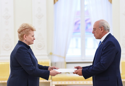 His Excellence Mr Iraklis Asteriadis has presented to Her Excellence Mrs Dalia Grybauskaite President of the Republic of Lithuania the Letters of Credence 