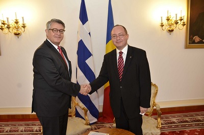 9/1/2015 Courtesy meeting of the Ambassador of Greece to Romania Mr. Grigorios  Vassiloconstandakis with the Romanian Foreign Minister Mr. Bogdan Aurescu.