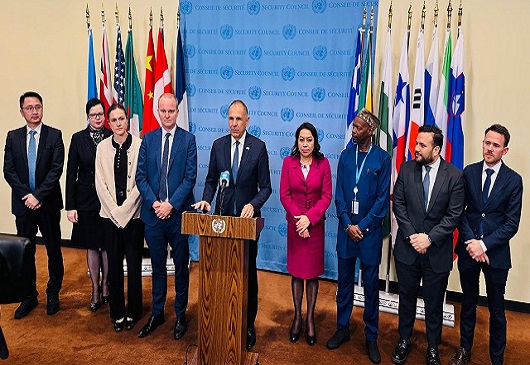 Εκφώνηση από τον Υπουργό Εξωτερικών, Γιώργο Γεραπετρίτη, της Κοινής Δήλωσης των μελών του Συμβουλίου Ασφαλείας των Ηνωμένων Εθνών που έχουν υπογράψει τις Κοινές Δεσμεύσεις σχετικά με το Κλίμα, την Ειρήνη, την Ασφάλεια και την Προστασία των Αμάχων (Νέα Υόρκη, 22.05.2025)